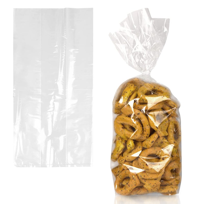 APQ Clear Gusseted Poly Bags 5 x 3 x 15 Inches Pack of 100 Waterproof Side Gusseted Plastic Bags with Open Top 2 Mil Thick Flat Bottom Clear Bag for Packaging Popcorn Cookies Bread